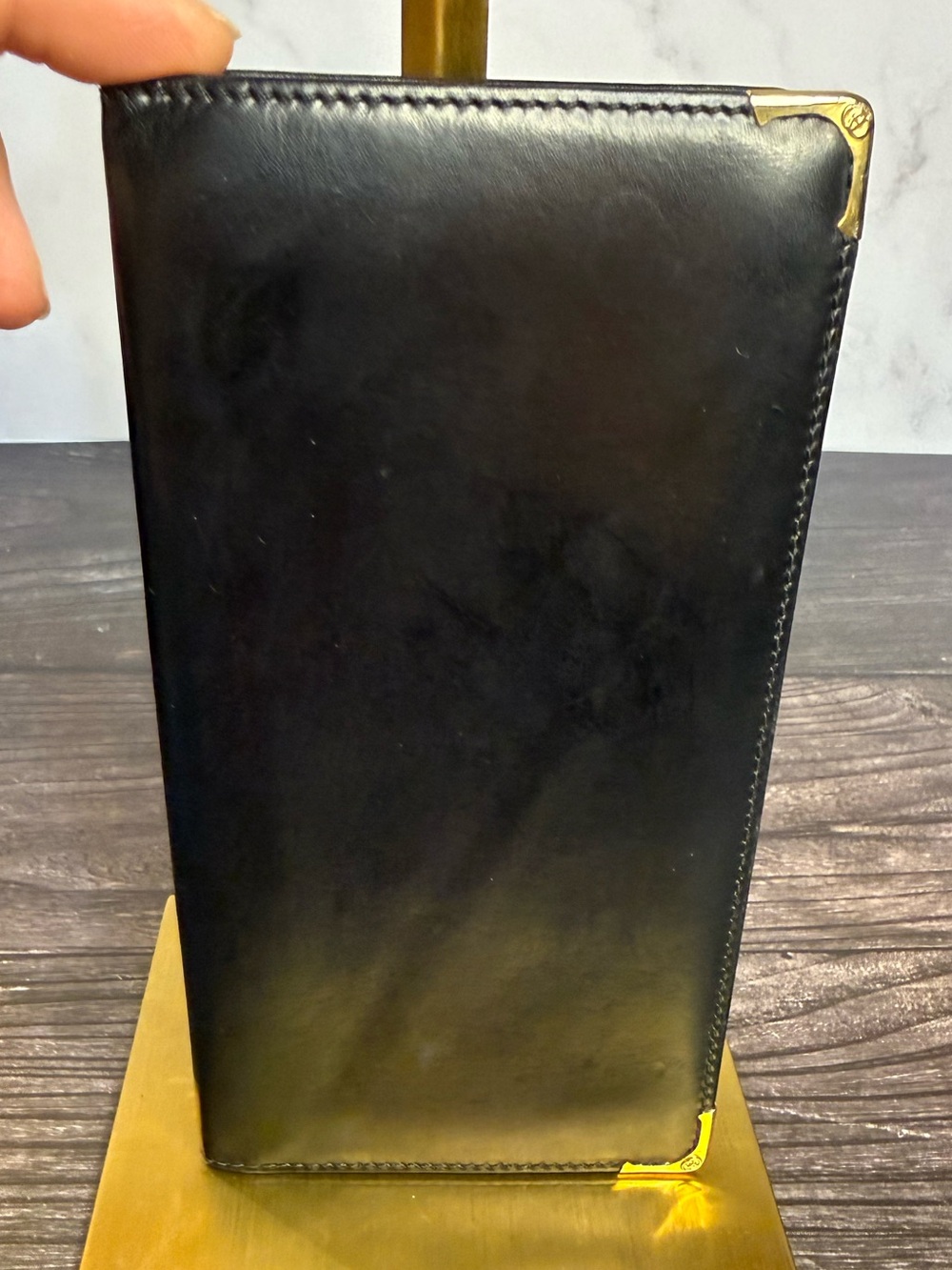 Vintage Gucci Black Leather Long Bifold Wallet Gold GG Corners + LegitGrails COA
